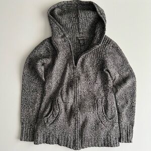 Exofficio zip sweater jacket with hood, marled dark gray, small